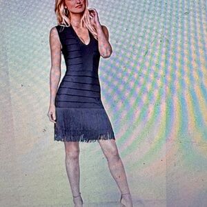 Venus Bandage Black Fringe Cocktail Dress - Sz 8 / EUR 40